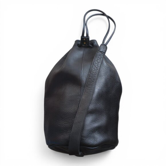 Tweeds Black Leather Bucket Bag – USA Made Drawstring Shoulder